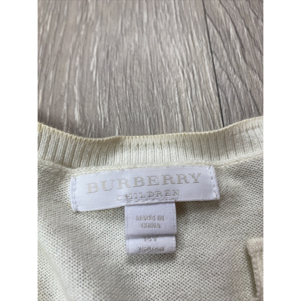 Burberry Children's Classic Cardigan Size 14 Ivory Color Button Down Cotton - Picture 2 of 9